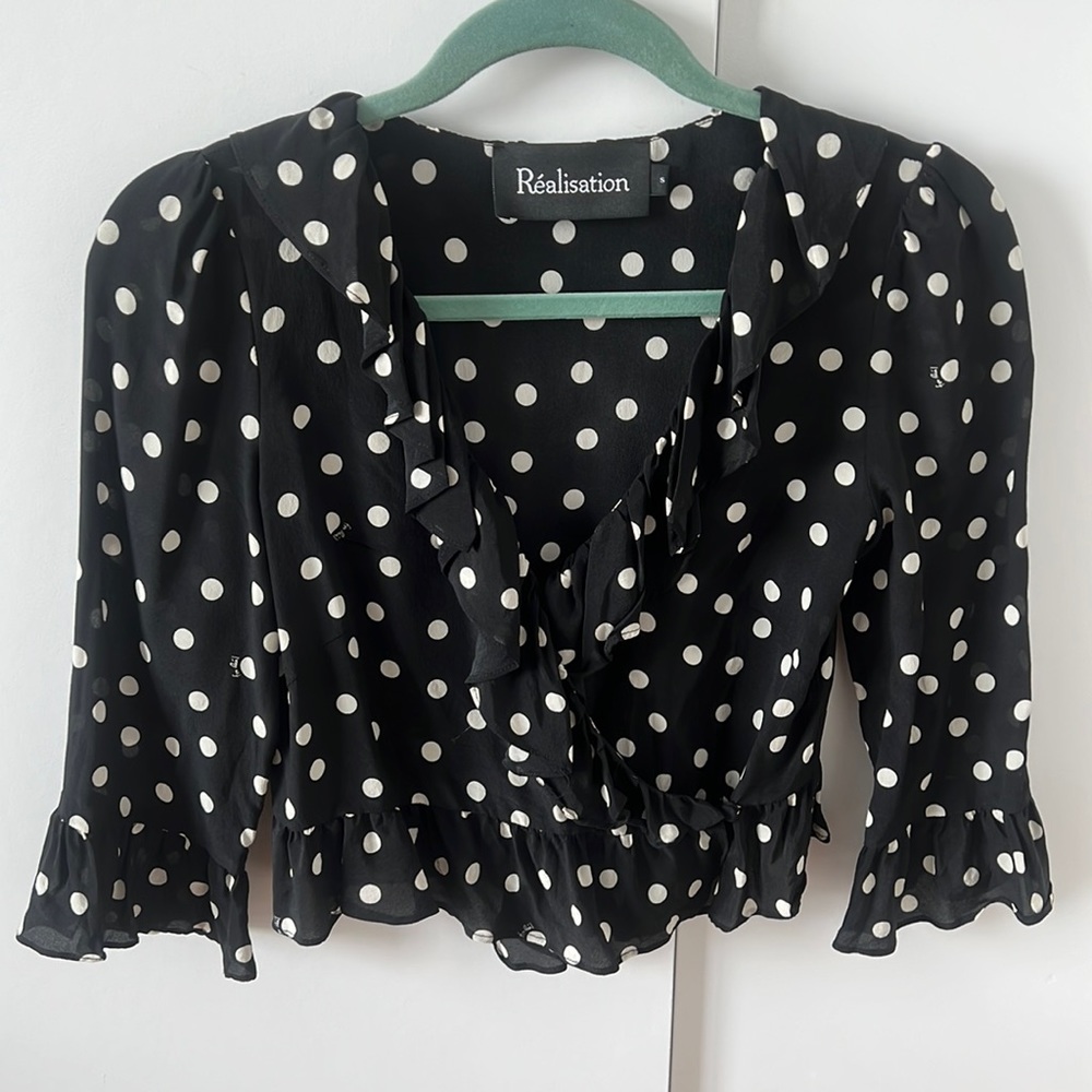 Réalisation Par Silk Dot Cher Ruffle Top 100% silk small